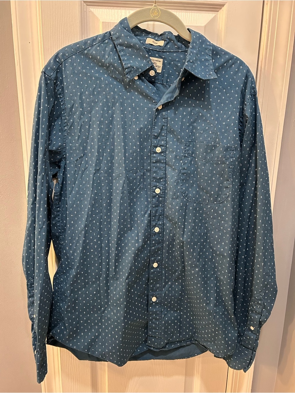 J. Crew Men's Slim Navy Blue Micro Dot Button-Down Shirt
